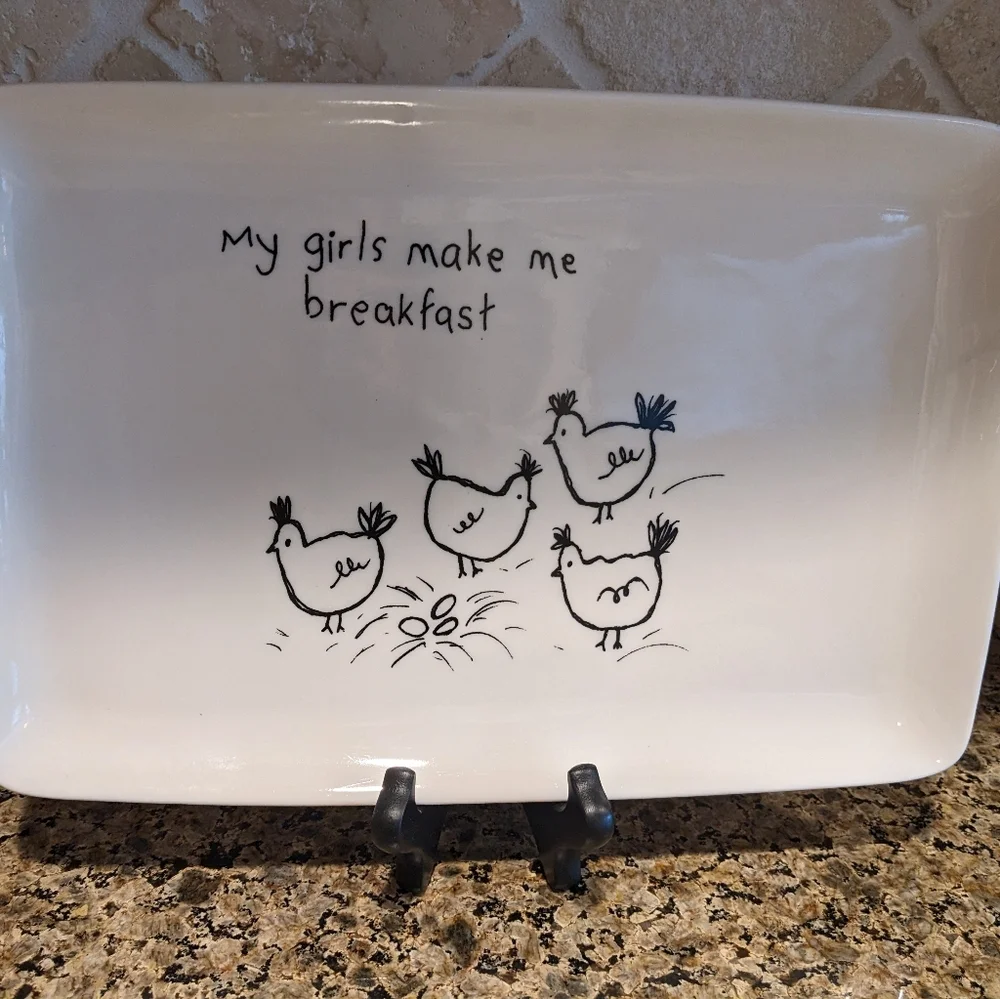 Platter Hens Eggs Chickens Farmhouse Breakfast Stoneware Homestead Kitchen Art
